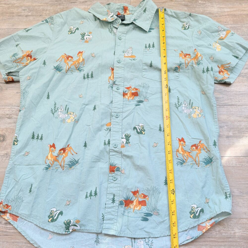 Disney Bambi Scenic Print Button-Up Shirt BoxLunch Exclusive Men’s XL Green Blue - Picture 4 of 11